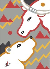 JACQUELINE DITT - Bulle und  Bär - Ess.- GF  ltd.Druck Grafik gerahmt 13x18 cm 