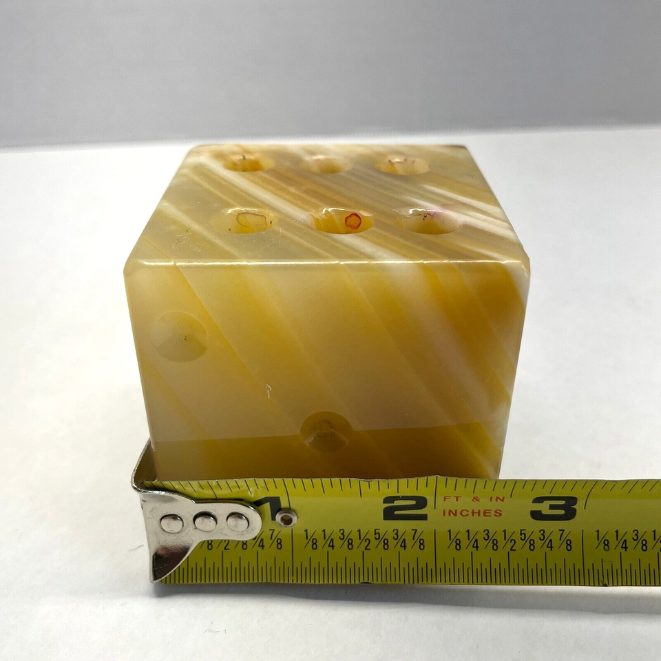 Pen Holder Dice 6 Holes Polished Onyx Alabaster Marble Stone Desk 2.5”H