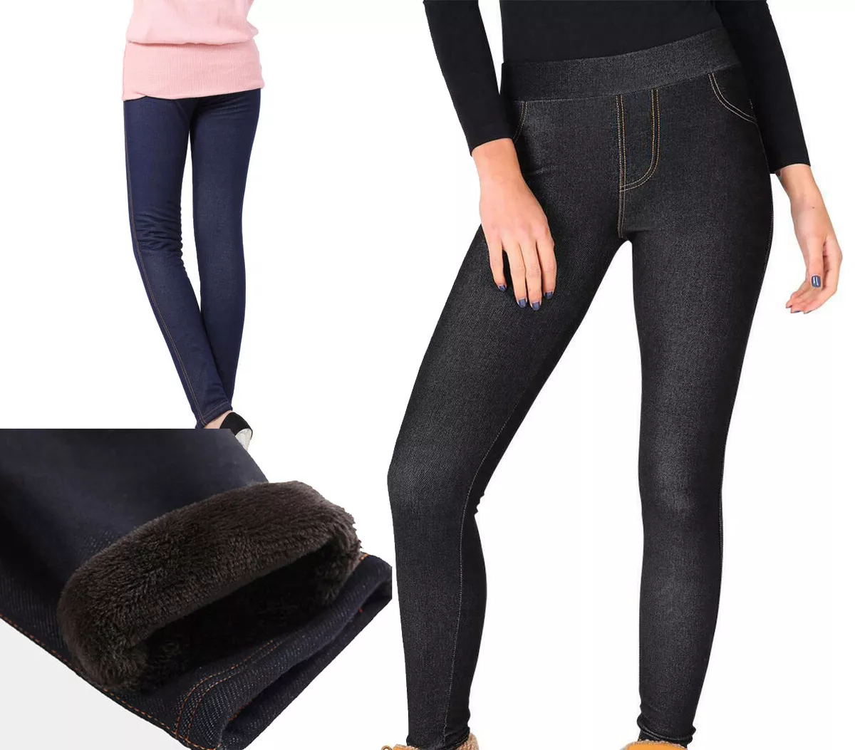 High Waist Fleece Lined Thermal Denim Leggings Winter leggings