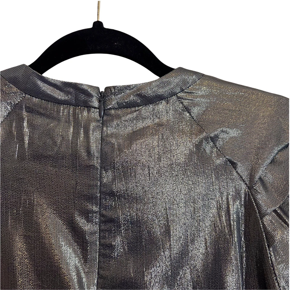 Blusa transparente festa plissada metálica brilhante prata cerimônia de abertura tamanho 2 - Imagem 4 de 4