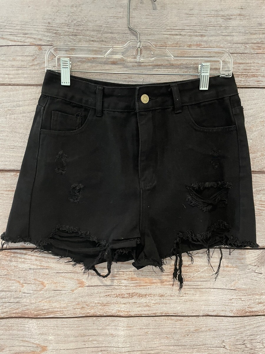 ★ Phyps Department★ Wide denim shorts black PFM1DP201ABK SHEIN Solid Black Distressed NWOT Denim 5 Pocket Shorts