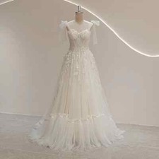 Vintage A-Line Wedding Dress Spaghetti Straps Backless Lace Applique Bridal Gown
