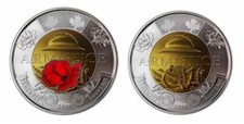 Canada 2018 Toonies 2$ from Mint Roll (Armistice Coloured and Plain Reverse) BU