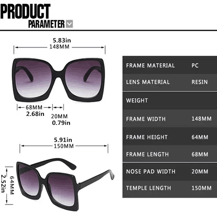 Black Gray Fashion Women Cateye Oversized Sunglasses UV Protection Everyday Wear - Image 2 of 2