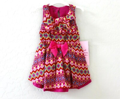 Nannette Girls Sleeveless Chevron Ruffle Dress Matching Panty Size 12M Pink NWT