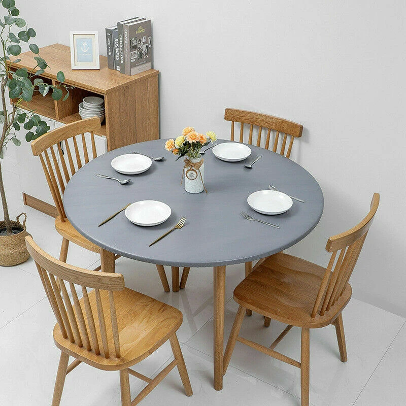 Round Waterproof Oil Proof Table Cover Elastic Fitted Tablecloth Protector Ⓢ - Image 3 of 4