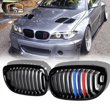 Gloss Black M-Color Front Kidney Grills For BMW E46 325Ci 330Ci 2D LCI 2003-2006