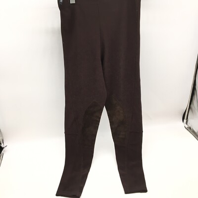 BISOU BISOU Michelle Bohbot Riding Style Leggings Pants Leather Patches Brown 