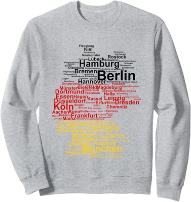 Germany Map Silhouette Towns Cities Flag Berlin Travel Sweatshirt