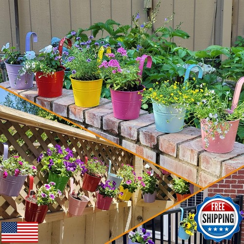 LOVOUS 12pcs Hanging Planters 6", Hanging Flower Pots, Railing Planter, Iron - Picture 2 of 5