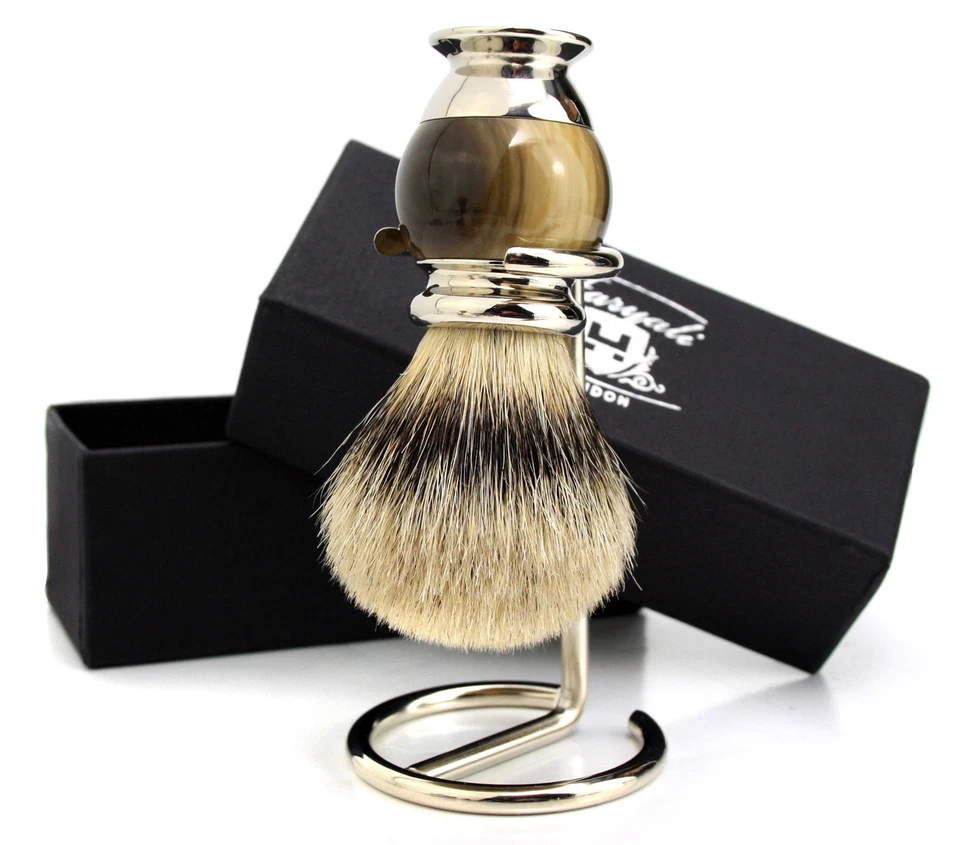 Cepillo de afeitar sintético hecho a mano para hombre con soporte de acero inoxidable Foto 3 de 4