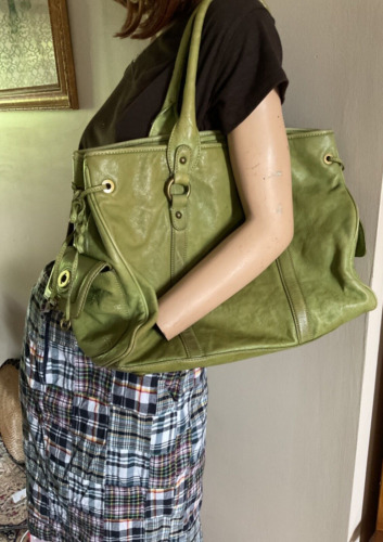 J.Crew Large Green Leather Tote Travel Overnight, 