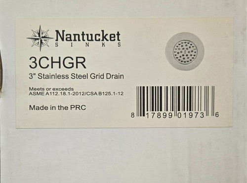 Nantucket Sinks 3" Stainless Steel Grid Drain 3CHGR - Picture 3 of 3