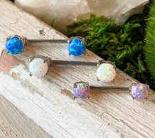 PAIR Synthetic Opal Nipple Rings Shields Barbells Pierced Body Piercing Jewelry