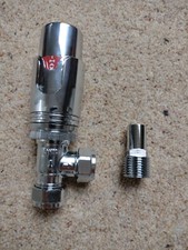 Thermostatic TRV Radiator Valve Chrome Angled with Tails for 15 10 8 mm pipework