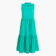 nwt J.CREW tiered ruffle midi poplin dress in green 0 xs AY998