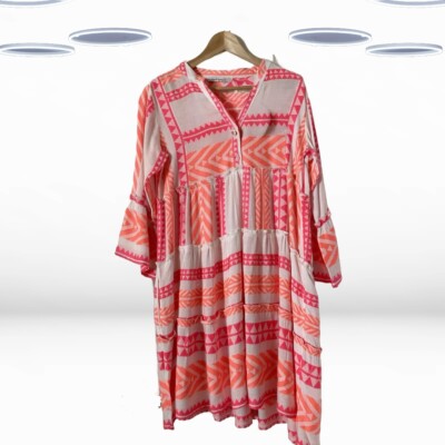 Ex Joop & Gypsy Women's Mediterranean Dress in Neon Pink Orange (Defect)