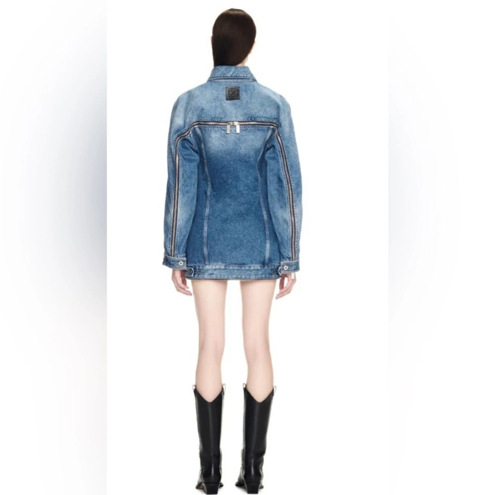 CURRENT SEASON RRP US$1.840 Off White giacca abito denim zip rotonda nuova con etichette IT42 M