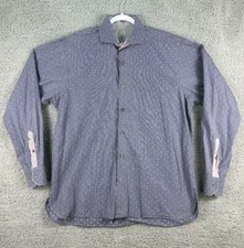 Ike Behar NY Shirt Mens XL Blue Grey Polka Dot Plaid Long Sleeved Button Up