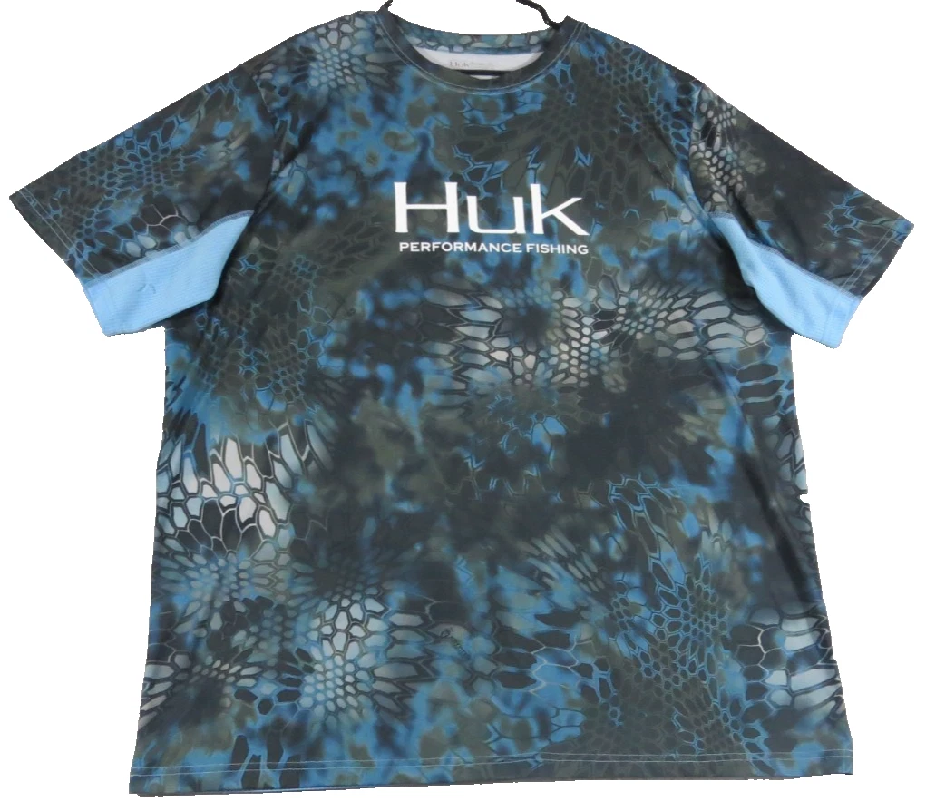 Huk Fishing Shirt Men XL Kryptek Neptune Camo Short Sleeve Performance Tech Tee