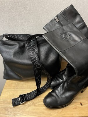 Lot of Two Etienne Aigner Boots 8 with Calvin Klein Messenger Bag Zipper Broken 