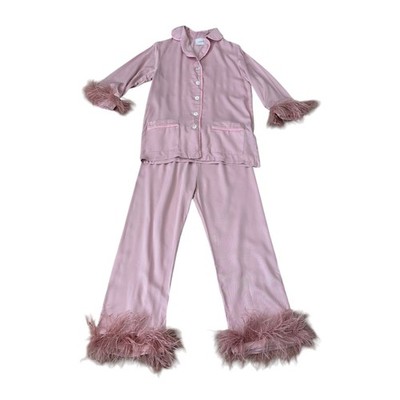Sleeper Party Pajama Set with Detachable Feathers in Pink Size S