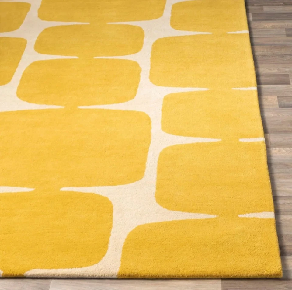 Modern Yellow Geometric Area Rug | Soft Hand-Tufted Carpet for Living Room - Image 3 of 4