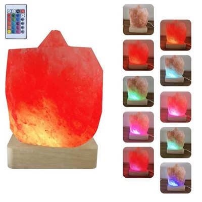 USB Colour Gradient Himalayan Salt lamp,Solid Wood Based Atmosphere Decoratio...