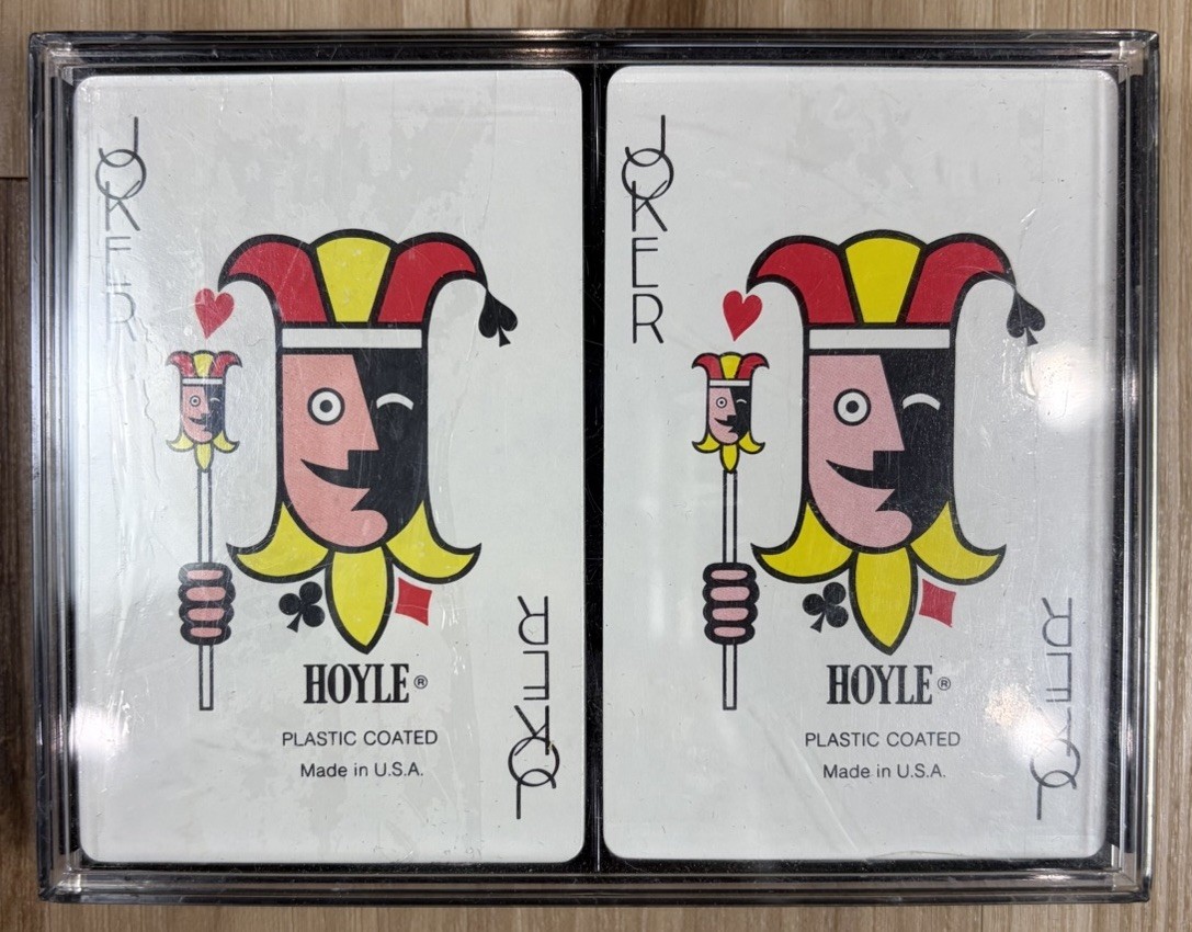 Vintage Hoyle Plastic Coated Playing Cards & Case 2 Decks USA Joker