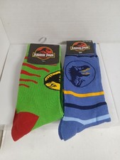 Jurassic Park Socks, 2-pairs, Size 10-13, New, Green, Blue