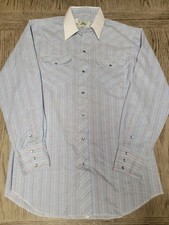 Mesquite Shirt Mens 16/34 Pastel Stripe Western Pearl Snap Made in USA Texas