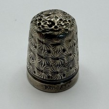 Antique Silver Sewing Thimble Pierced Top Floral Engraved Patented