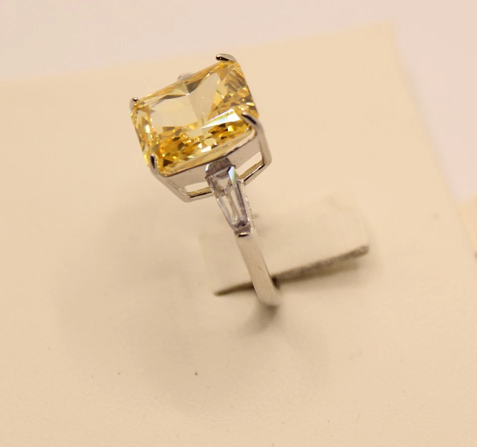 ANELLO IN ARGENTO ZIRCONE GIALLO TAGLIO SMERALDO MIS 17 REGOLABILE EXPLOIT - Immagine 3 di 4