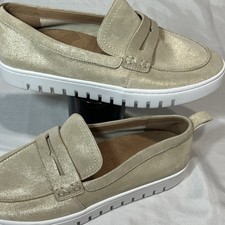 NEW Vionic Women Uptown Penny Loafer 10 Gold Metallic Slip On Flats Holiday