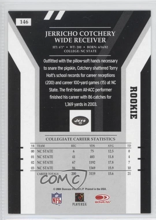 2004 Donruss Elite Rookie /500 Jerricho Cotchery #146 Rookie RC - Image 2 of 2