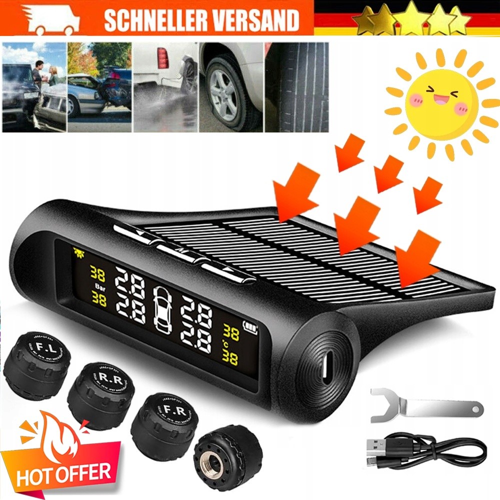 Reifen Druck ÜBerwachung System Tpms Solar Mit 4-Externen Sensoren Lcd-Display-image
