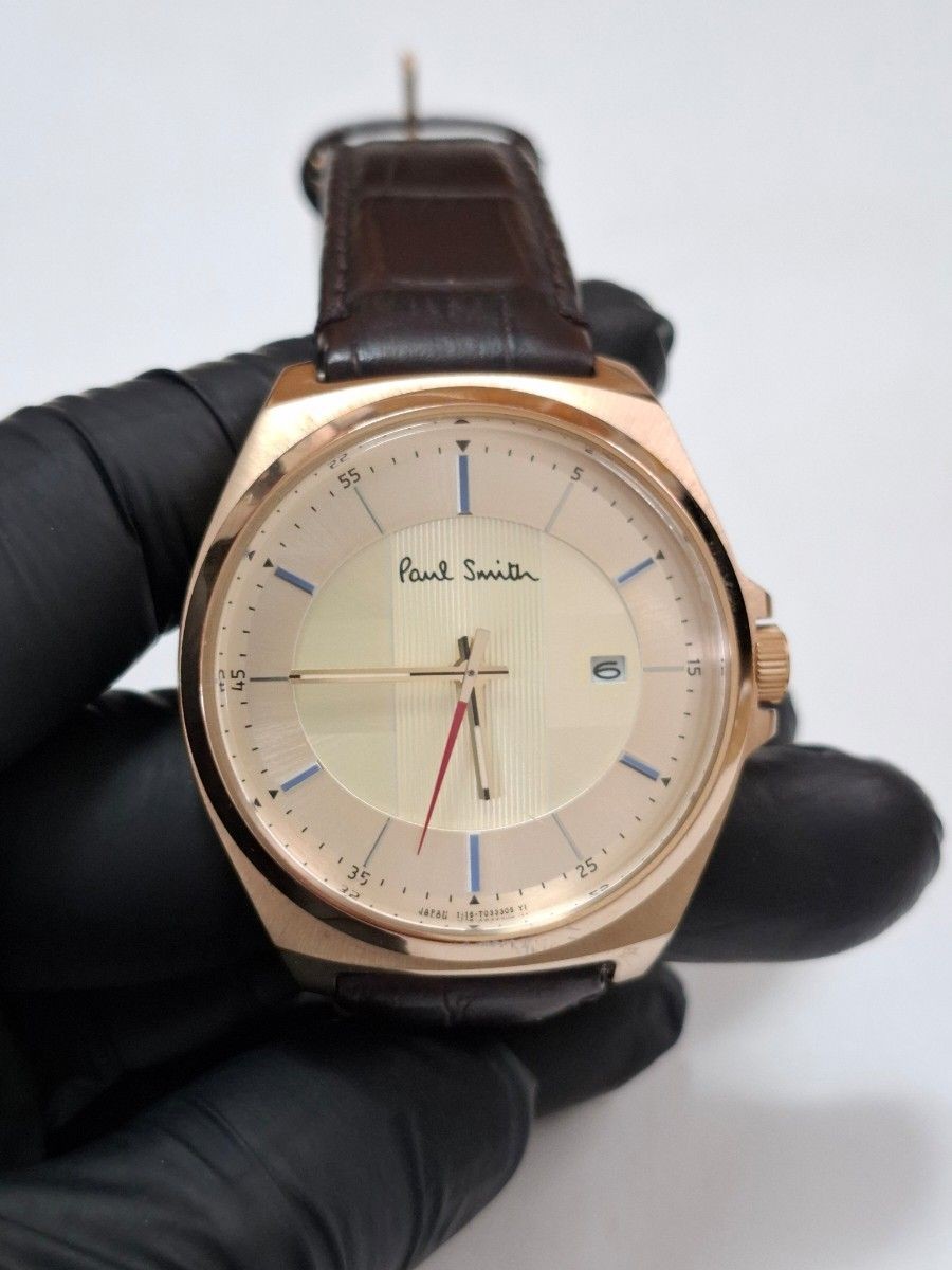 Paul Smith 1116-T021786 Gold Quartz Watch Date Round Not Working Japan