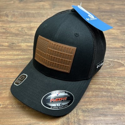 NWT Columbia Rugged Outdoor Tree Flag Mesh Back Trucker Hat Patch USA Black