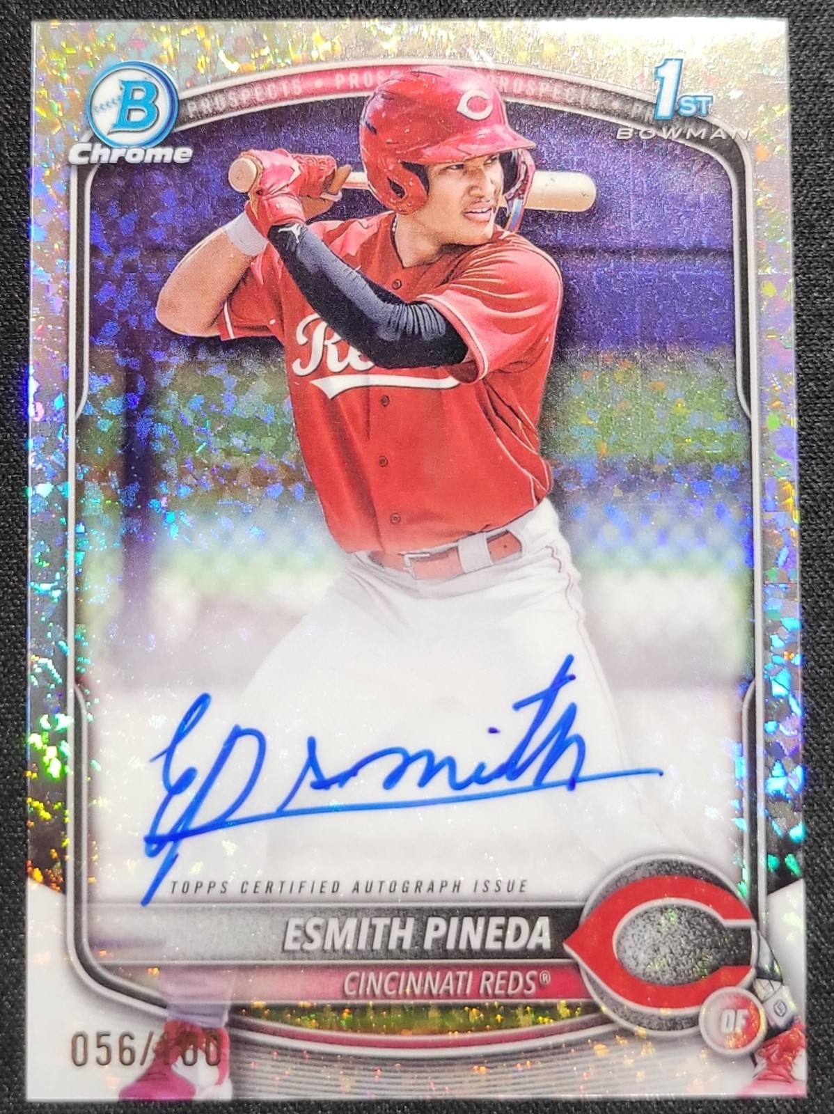ESMITH PINEDA 2025 BOWMAN CHROME 1ST MINI DIAMOND AUTO RC /100 CINCINATTI REDS