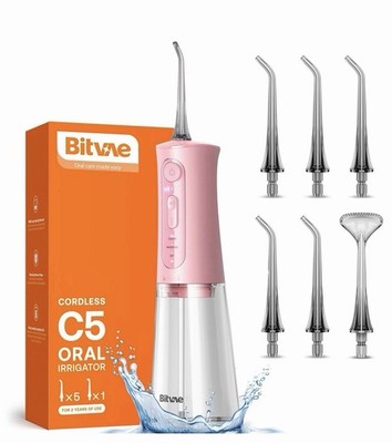 Bitvae C5 Cordless Water FlosserDental Oral Irrigator Portable 6Tip Rechargeable