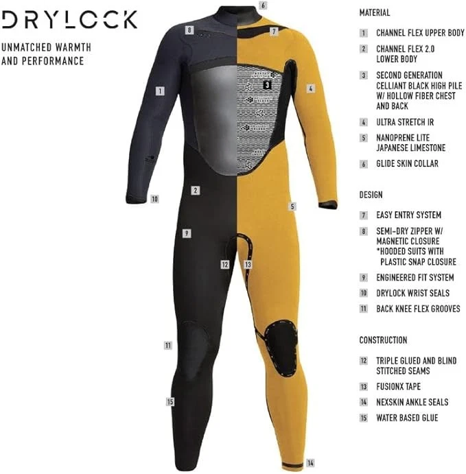 XCEL Men's 4/3 DRYLOCK CZ Hooded Wetsuit - BLK - Size Large Short - NWT - Image 4 of 4