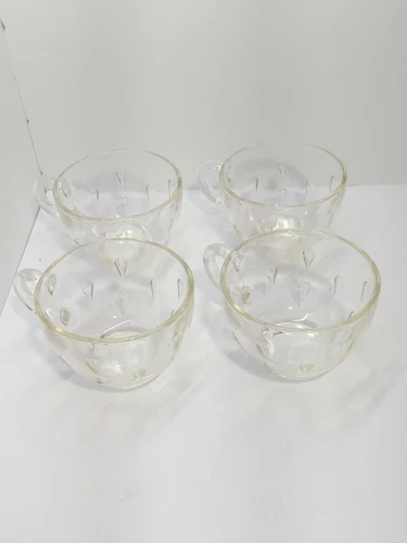 Set Of 4 Vintage Hazel Atlas "Teardrop"  Glass Cups Fancy Tea Coffee Clear C49