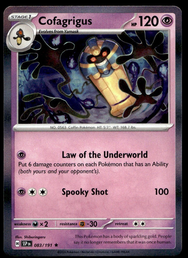 Cofagrigus 83/191 Pokemon Card Surging Sparks Rare 120 HP Holo Near Mint E50