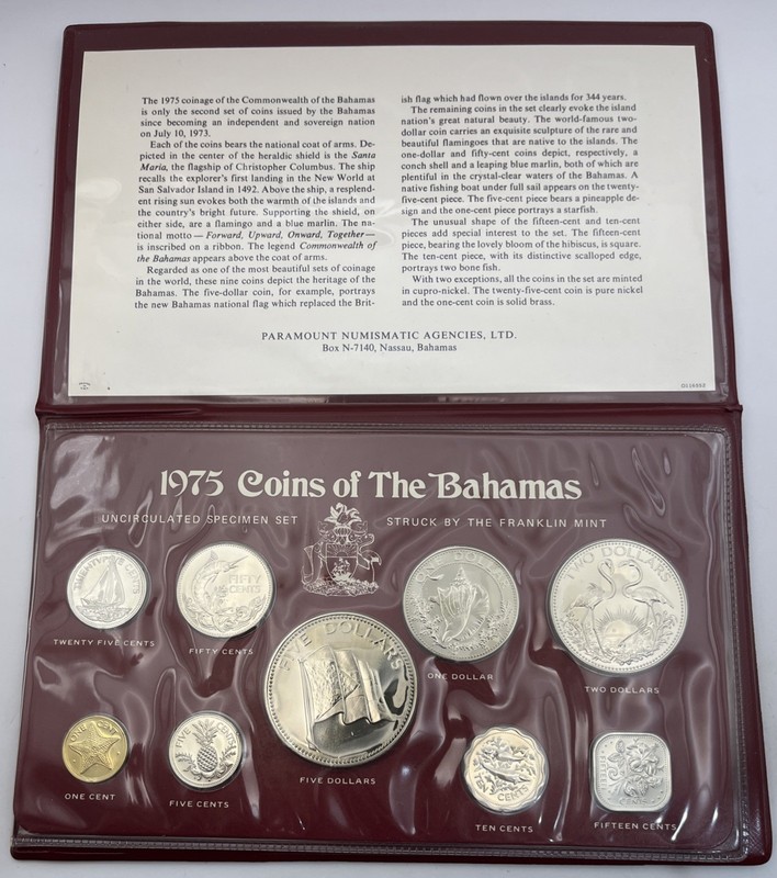 1975 Specimen Set Coins Of The Bahamas Franklin Mint 