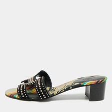 Hermes Oasis Size 39 Black Suede Studded Slide Sandals