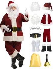 Santa Claus Costume for Men Adults Santa Suit 11pcs Mens Red Deluxe Christmas...