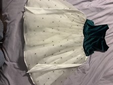 Girls Green White Formal Flower Girl Dress Velvet Bow Rhinestone Trim