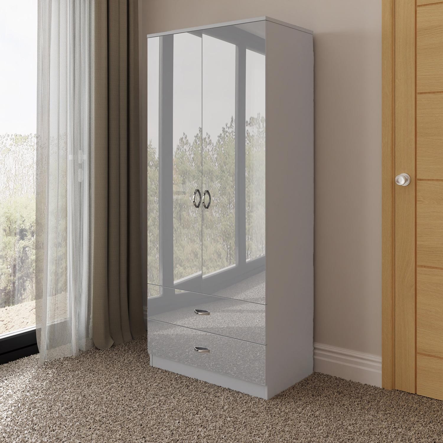 FWStyle Chilton Wardrobe - 2 Door 2 Drawer - Grey Gloss - Metal/Melamine - Image 2