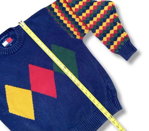 VTG Tommy Hilfiger Sweatshirt Size Medium Argyle Multicolor Cotton Knit Sweater - Picture 7 of 7