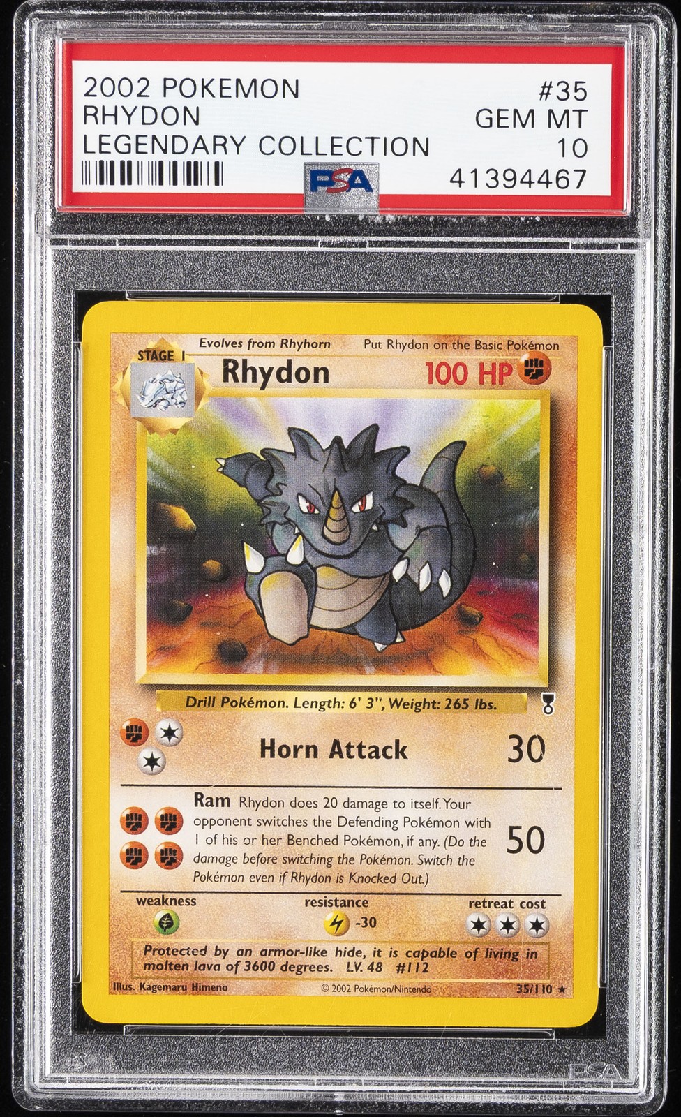 2002 POKEMON LEGENDARY COLLECTION #35 RHYDON PSA 10